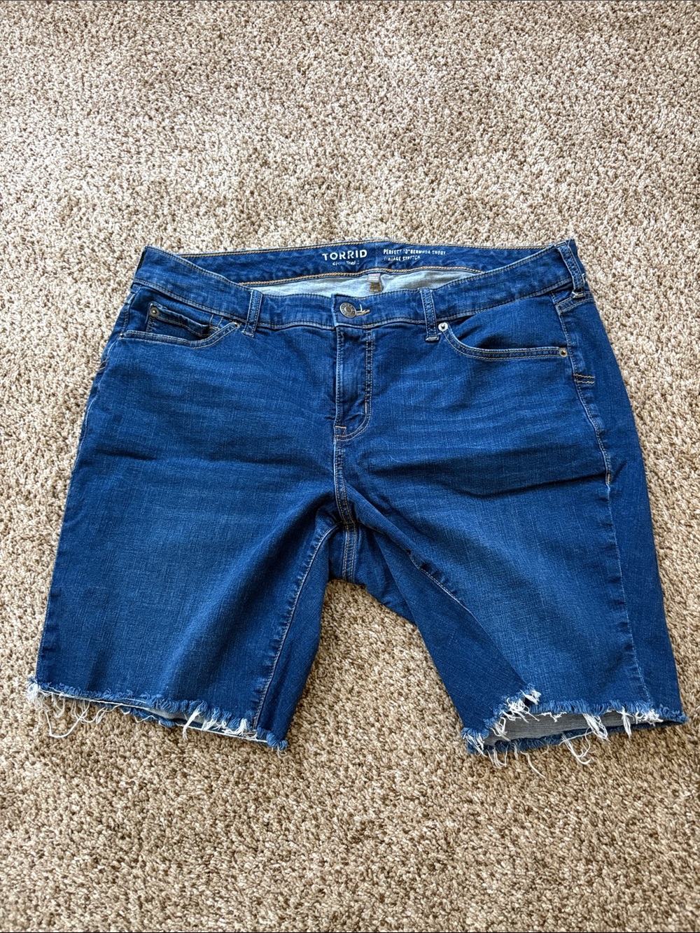 torrid Dark Blue Raw Hem Denim Bermuda Shorts
